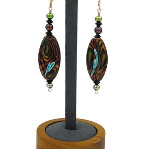 Tiger Paddle Fimo Bead & Fresh Water Pearl Earring